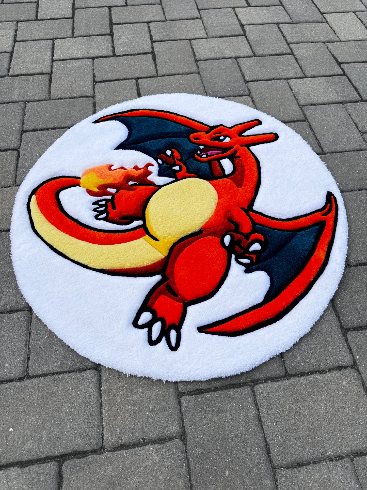 Charizard Inspired Tufted Rug – Handmade Pokémon Style Cartoon Rug | Fire Dragon Anime Gaming Room Decor (2ft, 3ft, 4ft)
