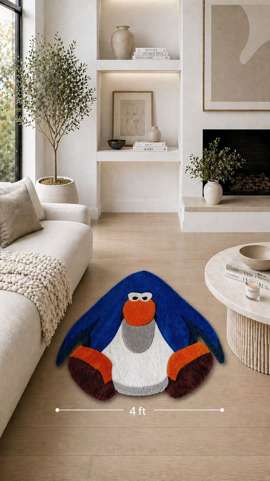 ClubPenguin Cartoon Rug – Handmade Tufted Nostalgia Character Rug (2ft, 3ft, 4ft)