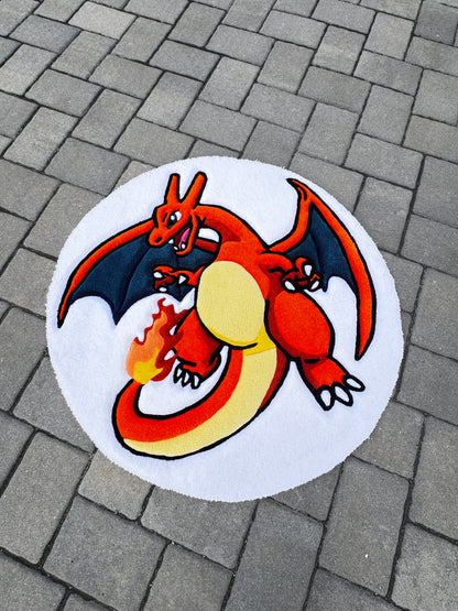 Charizard Inspired Tufted Rug – Handmade Pokémon Style Cartoon Rug | Fire Dragon Anime Gaming Room Decor (2ft, 3ft, 4ft)