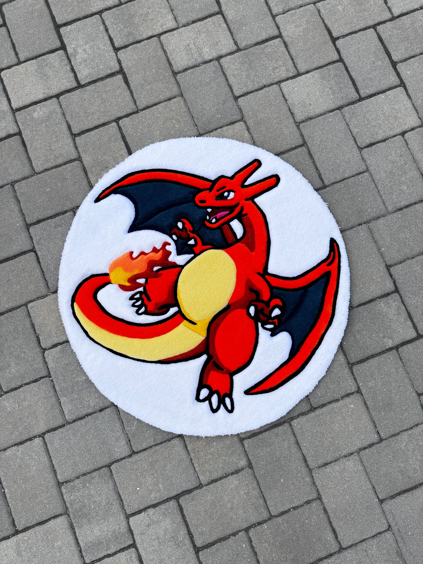 Charizard Inspired Tufted Rug – Handmade Pokémon Style Cartoon Rug | Fire Dragon Anime Gaming Room Decor (2ft, 3ft, 4ft)