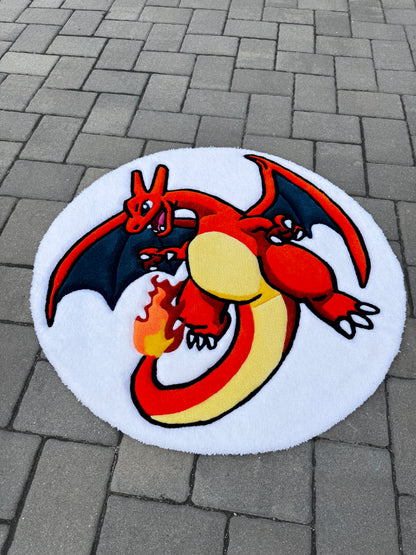 Charizard Inspired Tufted Rug – Handmade Pokémon Style Cartoon Rug | Fire Dragon Anime Gaming Room Decor (2ft, 3ft, 4ft)