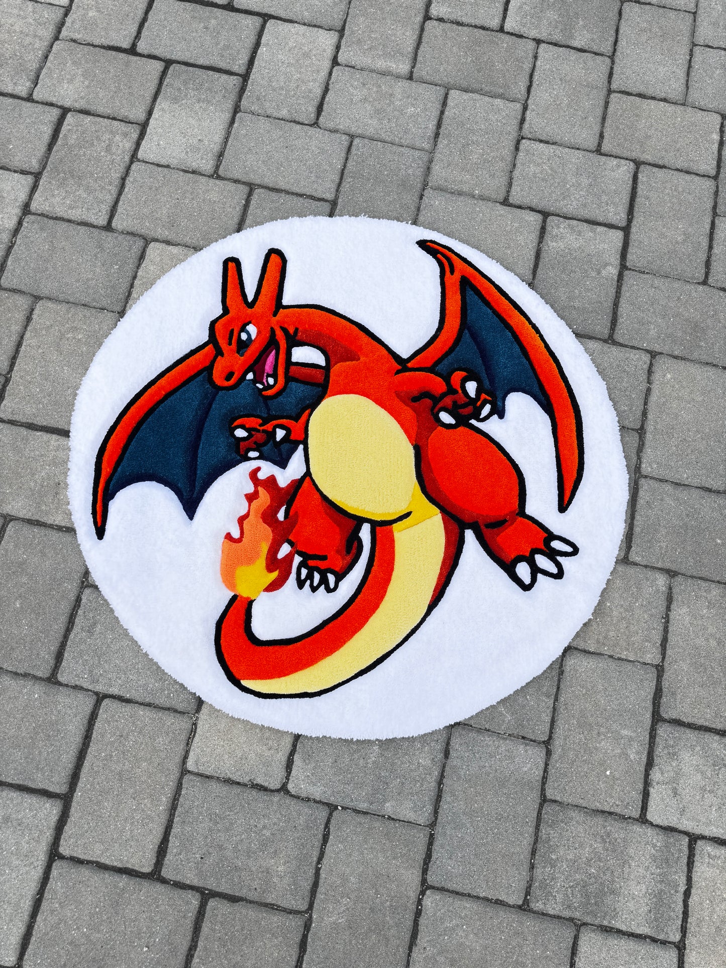 Charizard Inspired Tufted Rug – Handmade Pokémon Style Cartoon Rug | Fire Dragon Anime Gaming Room Decor (2ft, 3ft, 4ft)