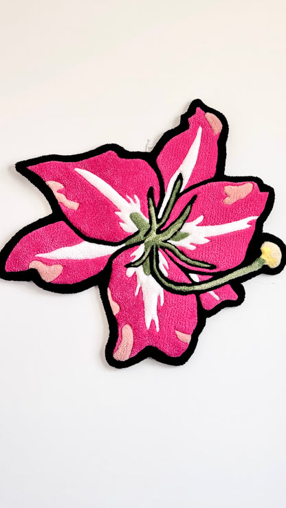 Pink Lily Flower Rug – Handmade Tufted Floral Rug (2ft, 3ft, 4ft)