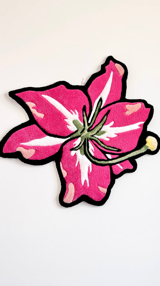 Pink Lily Flower Rug – Handmade Tufted Floral Rug (2ft, 3ft, 4ft)