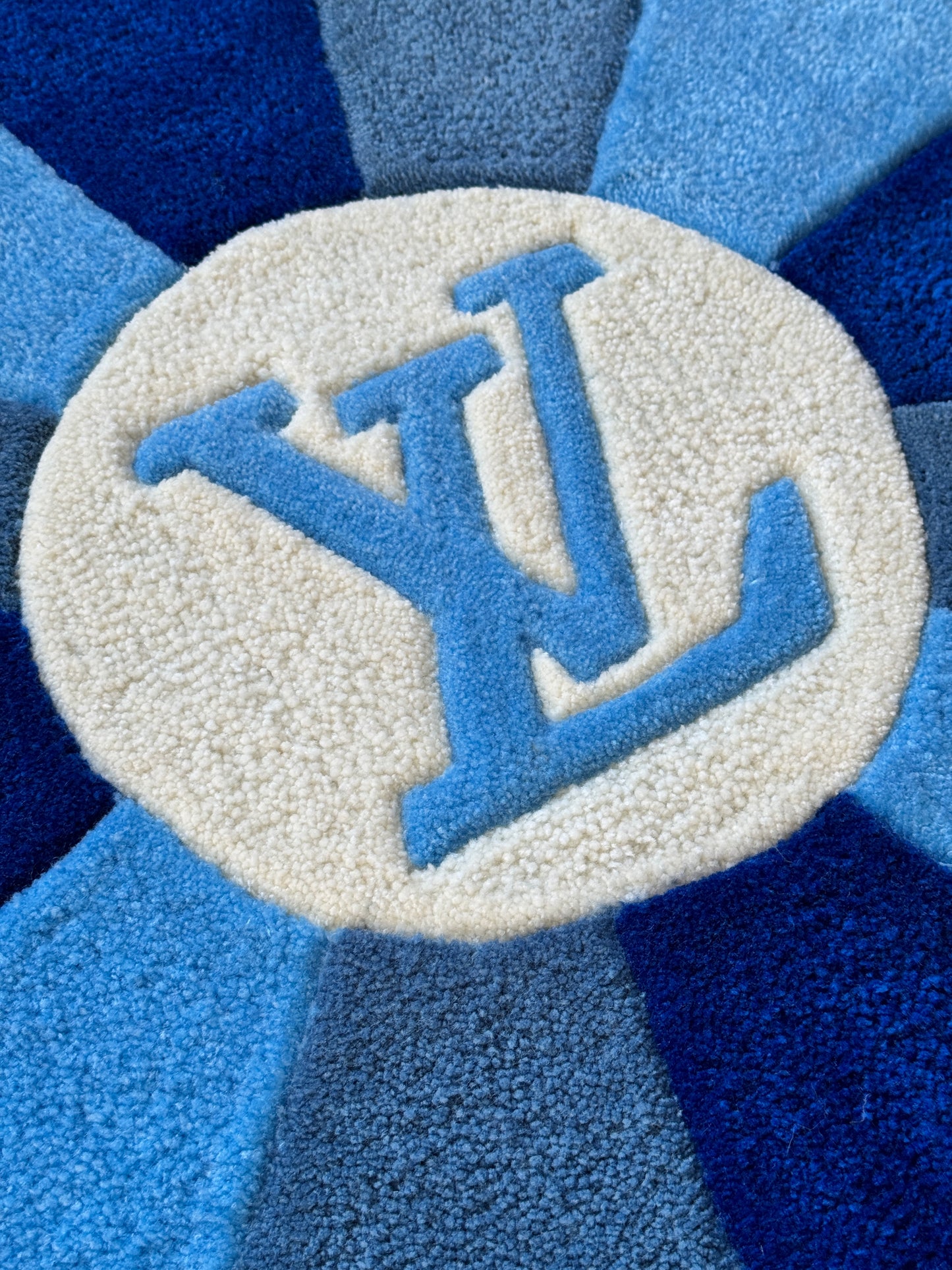 Blue Monogram Flower Rug – Luxury Inspired Tufted Statement Rug (2ft, 3ft, 4ft)