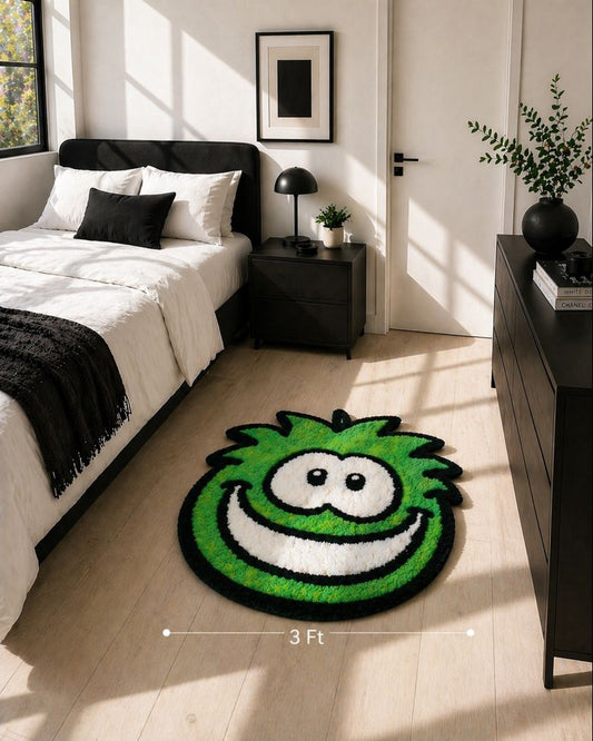 Green Puffle-Inspired Rug – Handmade Tufted Nostalgia Cartoon Rug (2ft, 3ft, 4ft)
