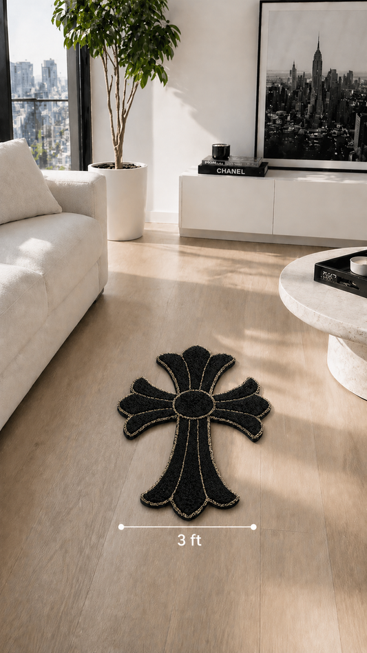 Chrome Hearts Cross Rug – Handmade Tufted Statement Rug (1.5ft, 2ft, 3ft, 4ft)