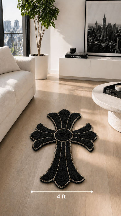 Chrome Hearts Cross Rug – Handmade Tufted Statement Rug (1.5ft, 2ft, 3ft, 4ft)