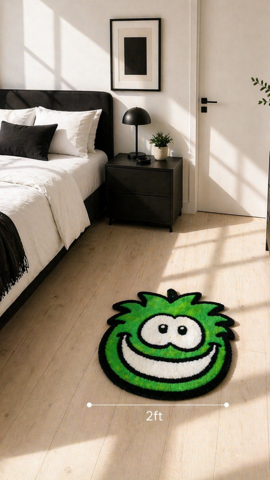 Green Puffle-Inspired Rug – Handmade Tufted Nostalgia Cartoon Rug (2ft, 3ft, 4ft)