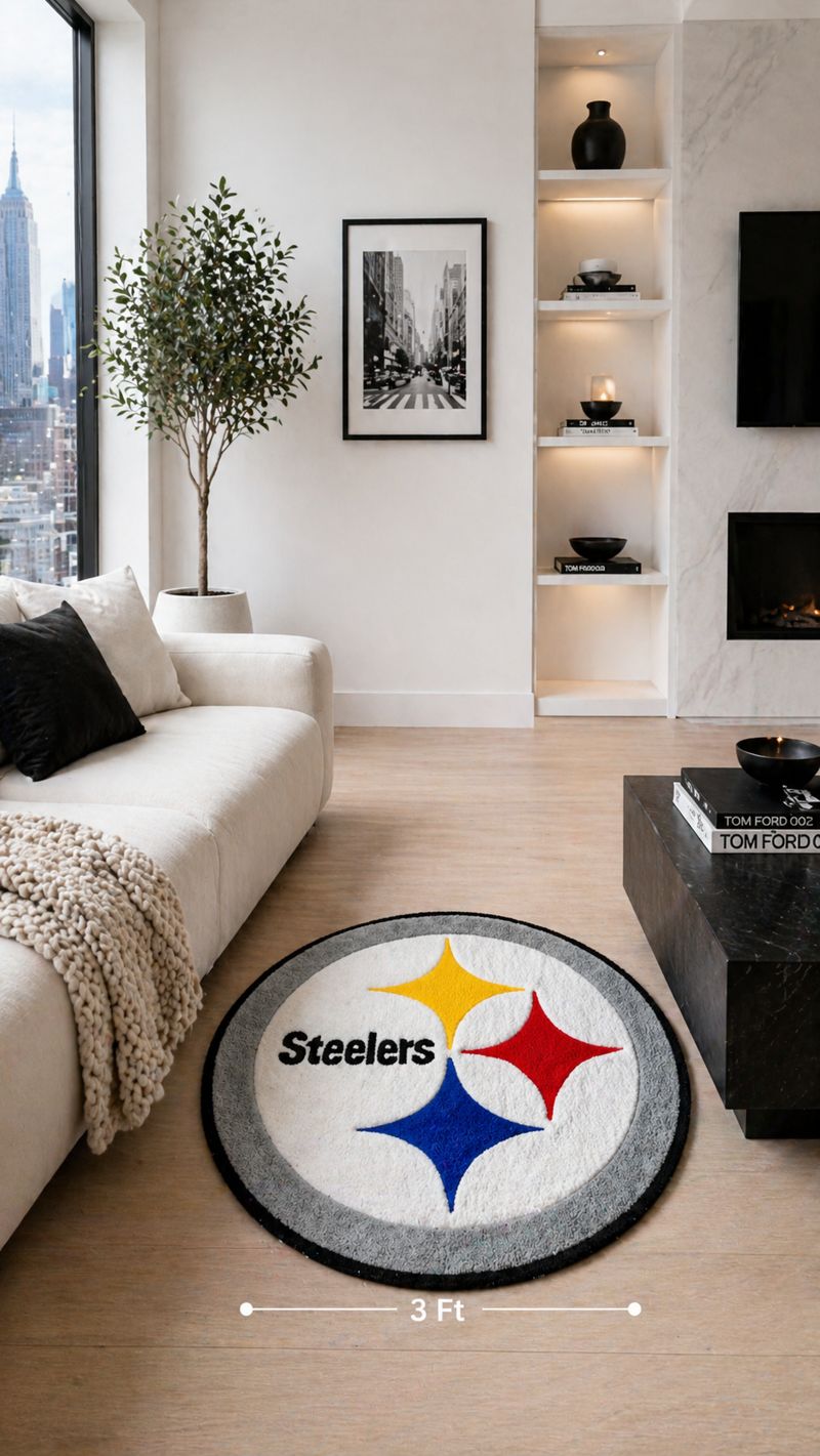 Pittsburgh Steelers Football Circle Rug – Handmade Tufted Sports Rug (3ft, 4ft)
