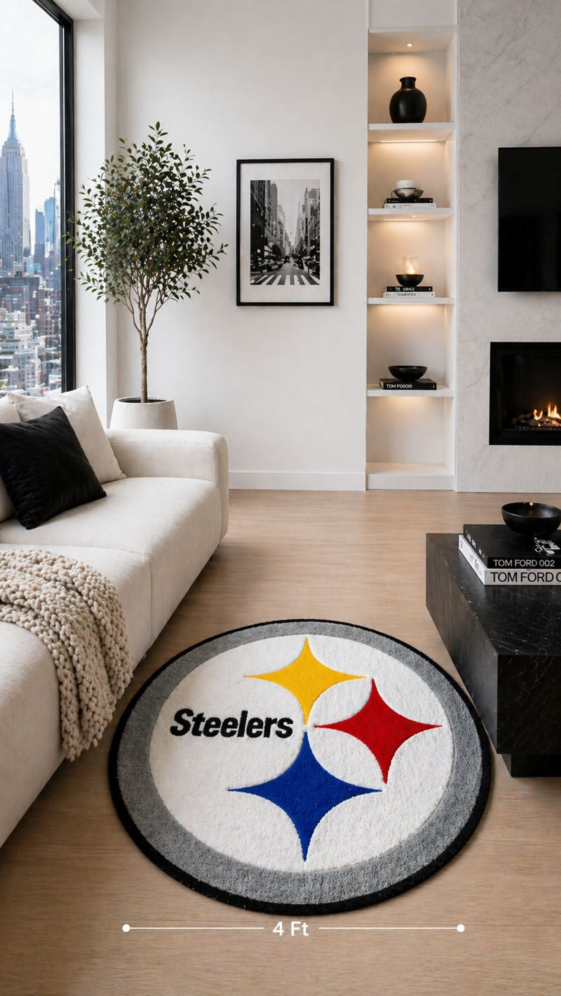 Pittsburgh Steelers Football Circle Rug – Handmade Tufted Sports Rug (3ft, 4ft)