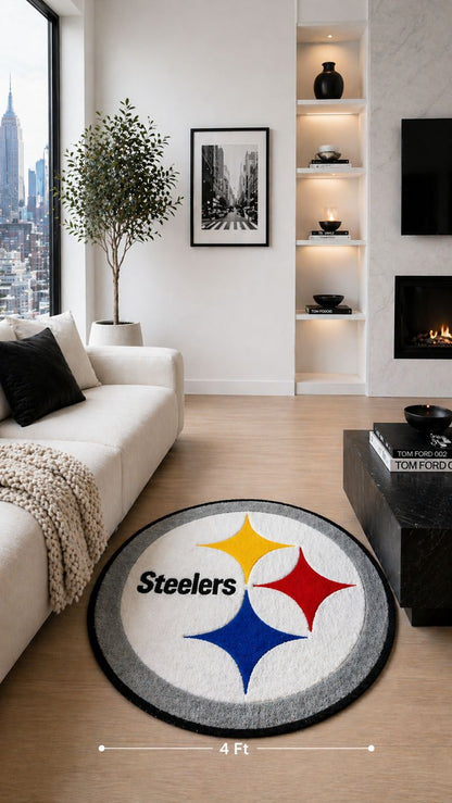 Pittsburgh Steelers Football Circle Rug – Handmade Tufted Sports Rug (3ft, 4ft)